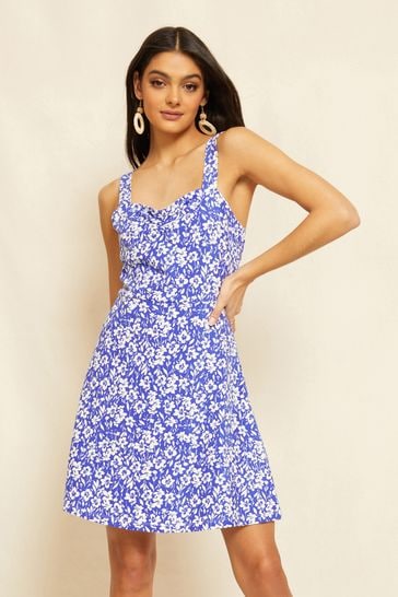 Friends Like These Blue Floral Strappy Sweetheart Neck Summer Mini Sundress