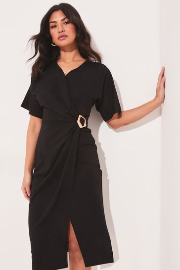 Black wrap top midi dress uk