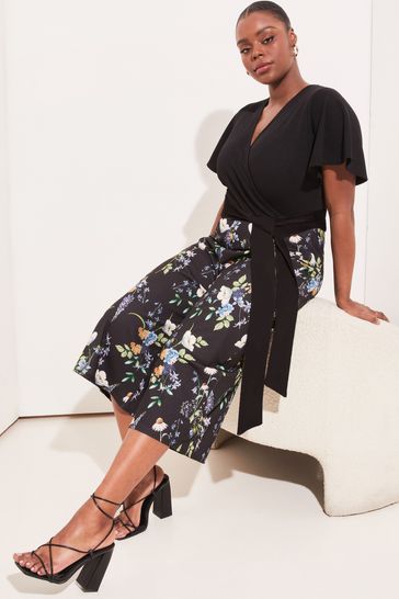 Buy Lipsy Navy Floral Curve 2 in 1 Summer Wrap Flutter Sleeve