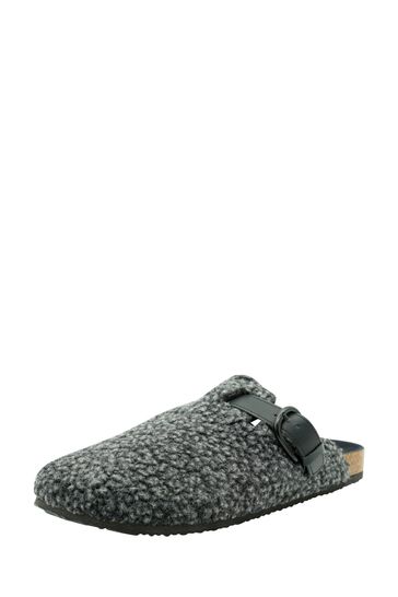 Loungeable Grey Knit Mule Slider with Buckle