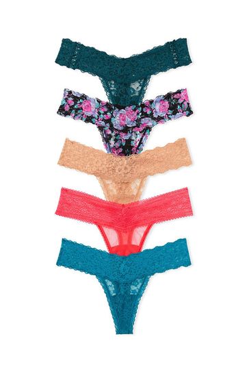 Victoria's Secret Blue/Nude/Green/Pink Thong Lace Knickers Multipack