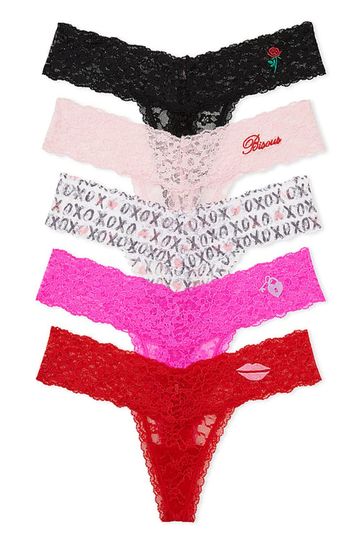 Victoria's Secret Pink/Black/Red Thong Lace Knickers Multipack