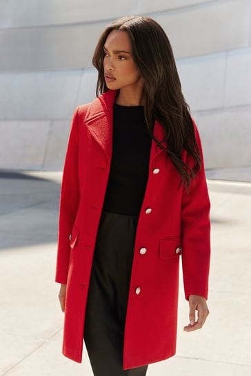 Lipsy Red Button Detail Tailored Longline Coat