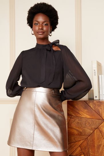 Silver leather mini hotsell skirt