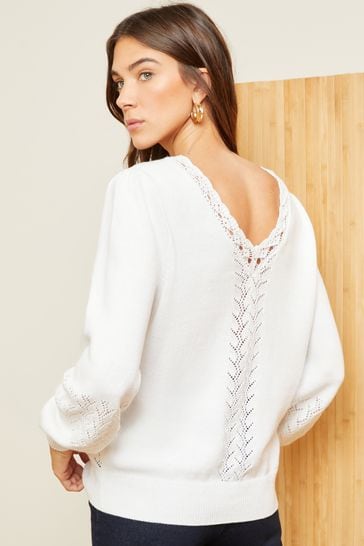 Love Roses Ivory White Pointelle Knitted Jumper