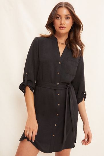 Friends Like These Black Tie Belted Mini Shirt Dress