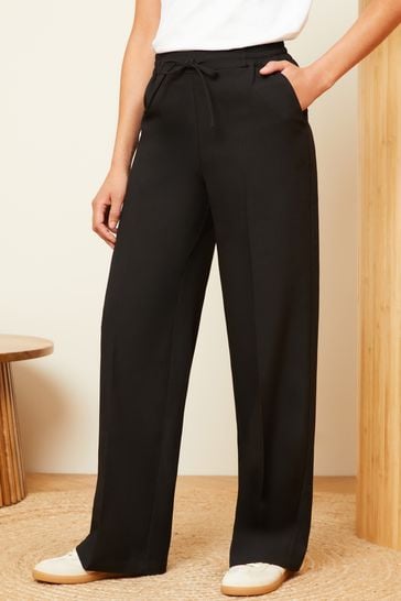 Love & Roses Black Elasticated Waist Wide Leg Tailored Trousers