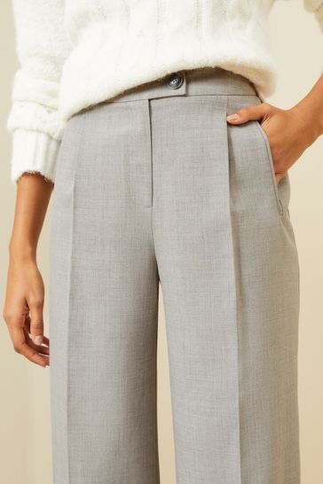 Love Roses Grey Tab High Waist Wide Leg Tailored Trousers