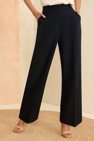 Buy Love & Roses Navy Blue High Waist Wide Leg Tailored Trousers