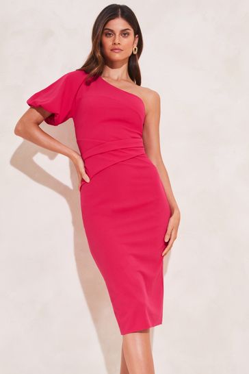 Buy Lipsy Pink One Shoulder Puff Sleeve Bodycon Dress from Next