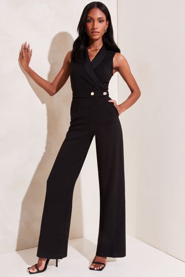 Buy Lipsy Sleeveless Tailored V Neck Button Wide Leg Jumpsuit from Next ...