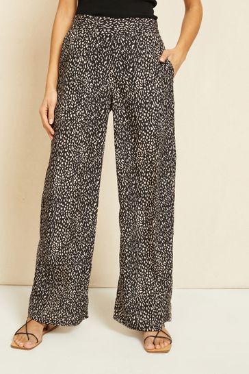 Friends Like These Black/Neutral Animal Wide Leg Pull On Trousers