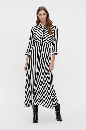 Y.A.S Black & White Stripe Maxi Length Shirt Dress