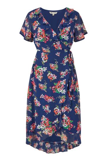 Yumi frill wrap denim dress on sale