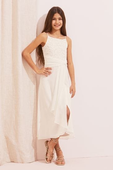 Lipsy White Lace Strap Maxi Occasion Dress
