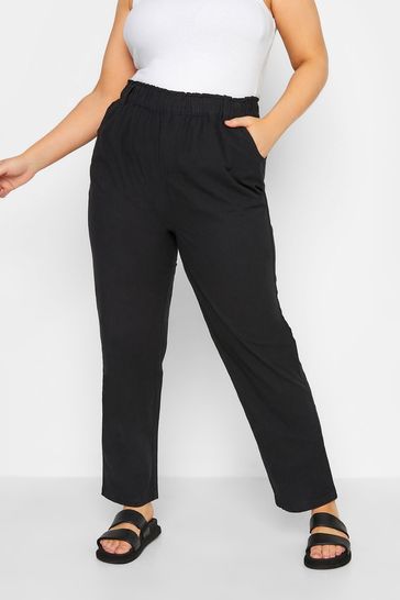 Black cotton wide leg trousers hot sale