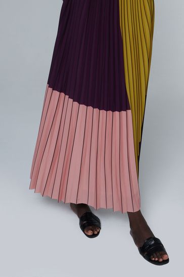leem Purple Colour-Block Pleated Skirt