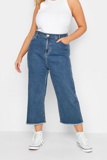 Yours Curve Blue Cropped Wide Leg Jean