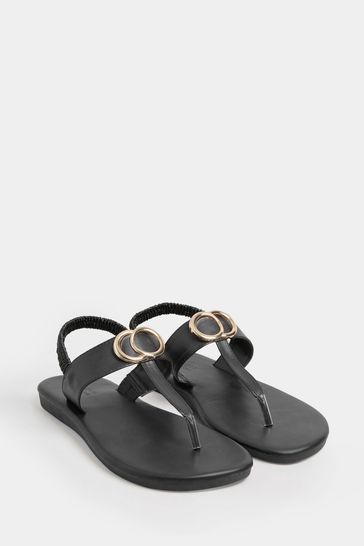 Yours Curve Black Extra-Wide Fit Double Ring Toe Post Sandal