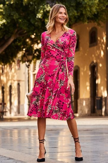 Buy Sosandar Pink Long Sleeve Wrap Midi Dress from Next Australia