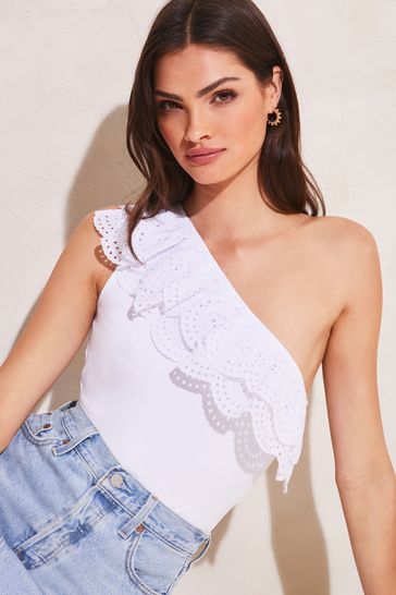 One shoulder frill online top