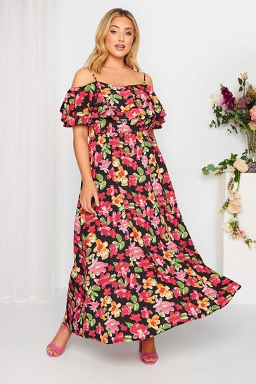 Buy Yours Curve Black London Floral Cold Shoulder Maxi Dress from Next Ireland