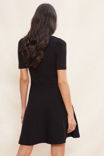 Buy Friends Like These Black Short Sleeve Scoop Neck Knitted Fit and Flare Dress from Next Netherlands