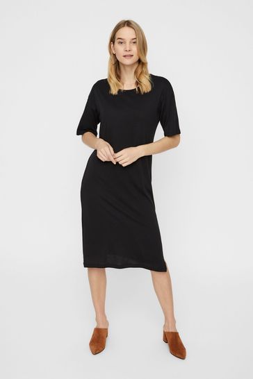 NOISY MAY Black Oversized Midi T Shirt Dress