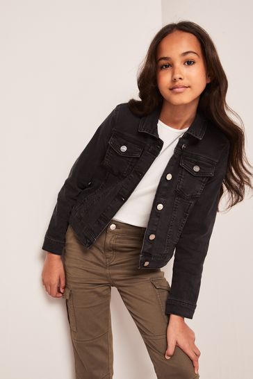 Washed black denim jacket discount