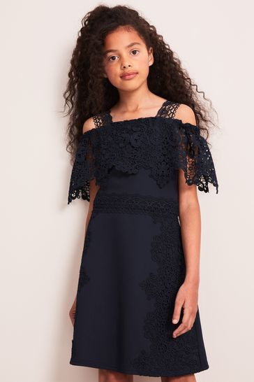Buy Lipsy Navy Lace Mix Scuba Occasion Dress from Next Luxembourg