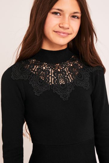 Buy Lipsy Black Lace Yoke Long Sleeve Knitted Dress from Next Turkey