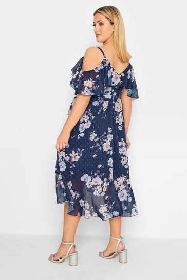 Blue floral cold shoulder dress online