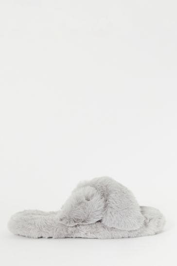 Cross strap fur slippers deals