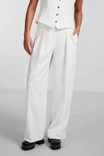 PIECES White High Waisted Wide Leg Trousers