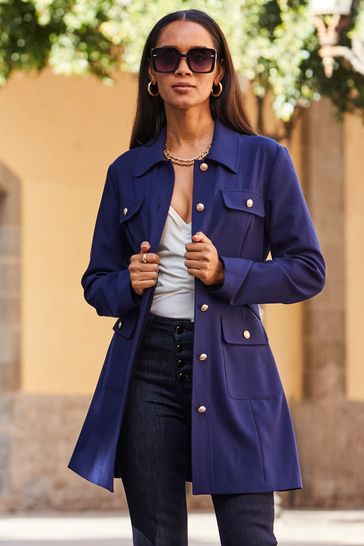 Sosandar Blue Formal Belted Coat