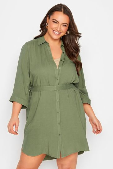 Yours Curve Green Long Tie Belt Shirt Dress