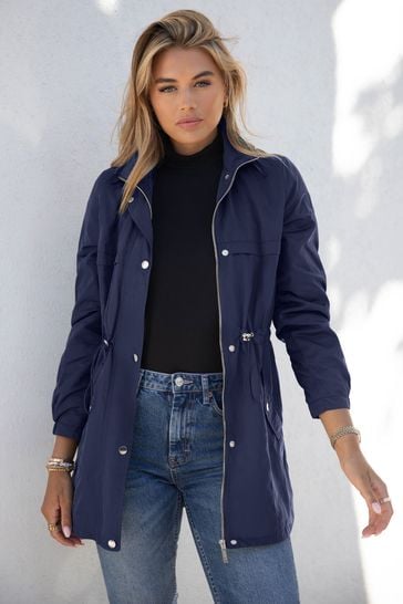 Lipsy Navy Blue Shower Resistant Rain Coat