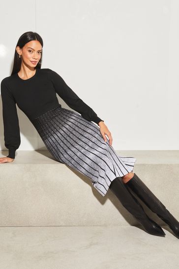 Buy Lipsy Black White Petite 2 in 1 Pleated Knitted Long Sleeve