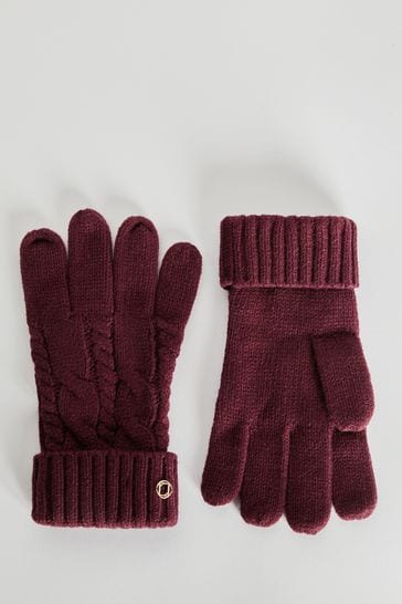 Lipsy Berry Red Cosy Cable Gloves