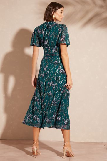 High neck flutter sleeve dress discount
