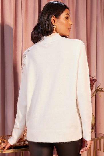 White sweater with roses cheap