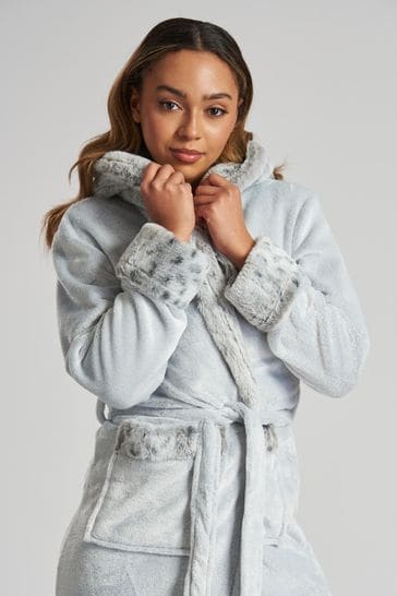 Grey robe with hood outlet