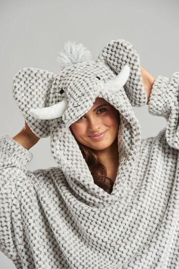 Loungeable Grey Elephant Luxury Fleece Snuggle Hoodie