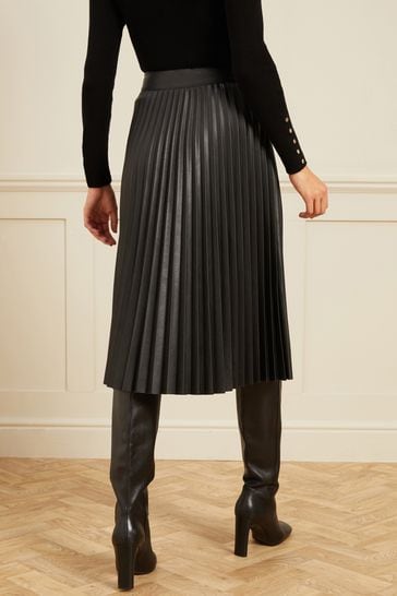 Black pleated midi skirt uk online