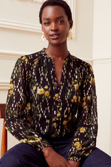 Black ruffle neck top outlet