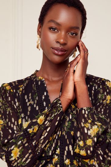 Black ruffle clearance neck top