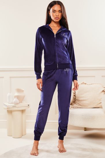 Buy Lipsy Navy Blue Velour Zip Through Hoodie from Next Luxembourg