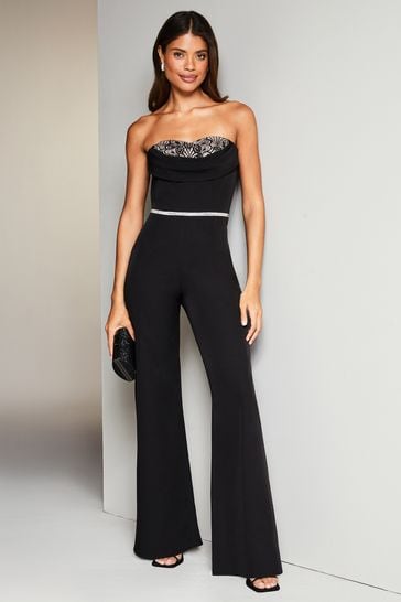 Buy Lipsy Bandeau Lace Corset Wide Leg Jumpsuit from Next Ireland