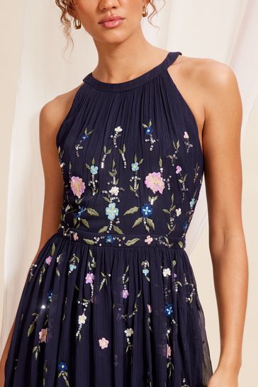Halterneck chiffon maxi dress sale navy