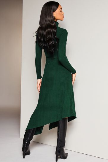 Buy Lipsy Green High Neck Ruched Detail Midi Jumper Dress from